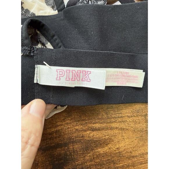 PINK Victoria's Secret Lace Triangle Bralette Bra Size Large Black Lace Racer - Picture 4 of 7